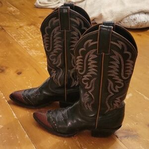 Unisex Justin Black and Brown Embroidered Cowboy Western Boots